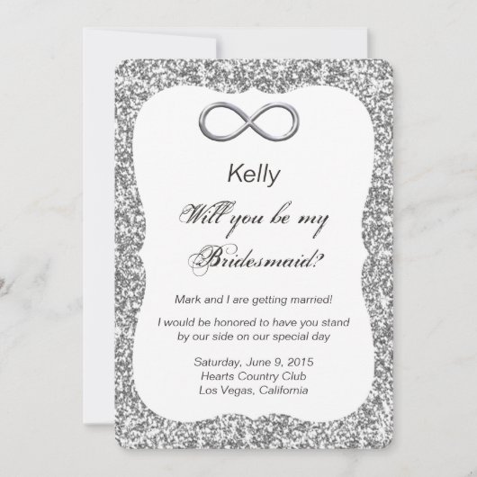 Silver Glitzer Silver Infinity Bridesmaid Card Einladung (Vorderseite)
