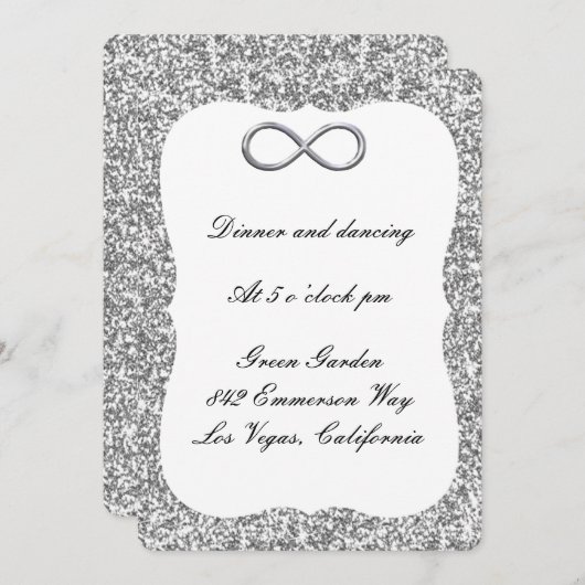 Silver Glitzer Silver Infinity Empfang Card Einladung (Vorne/Hinten)