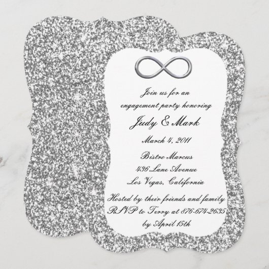 Silver Glitzer Silver Infinity Engagement Party Einladung (Vorne/Hinten)