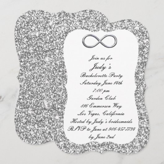 Silver Glitzer Silver Infinity Junggeselinnen-Absc Einladung (Vorne/Hinten)