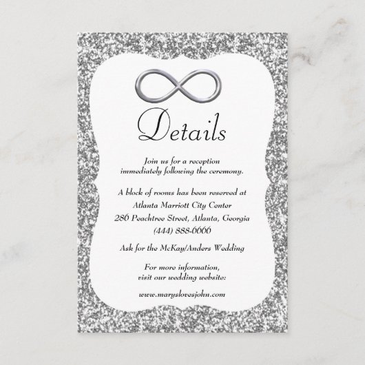 Silver Glitzer Silver Infinity Wedding Details Begleitkarte (Vorderseite)