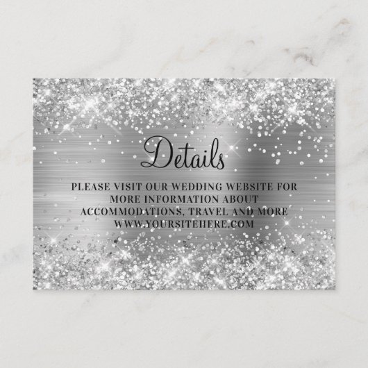 Silver Glitzer Silvery Foil Wedding Details Begleitkarte (Vorderseite)