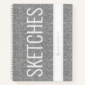 Silver Glitzer Sketch Book Name Large Text Notizblock (Vorderseite)