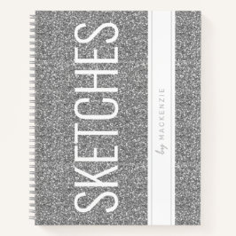Silver Glitzer Sketch Book Name Large Text Notizblock