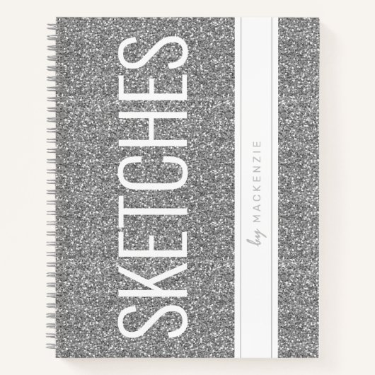 Silver Glitzer Sketch Book Name Large Text Notizblock (Vorderseite)