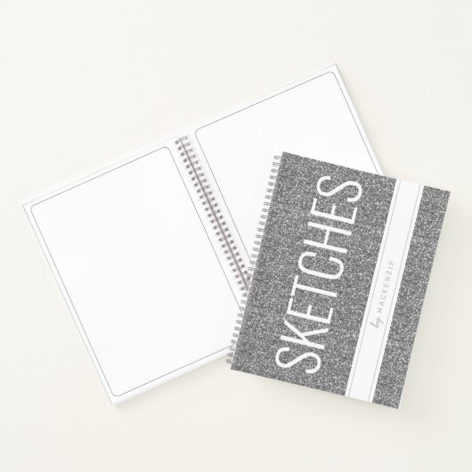 Silver Glitzer Sketch Book Name Large Text Notizblock (Innenseite)