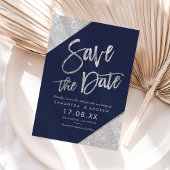 Silver Glitzer Skriptnavy Save the Date blau