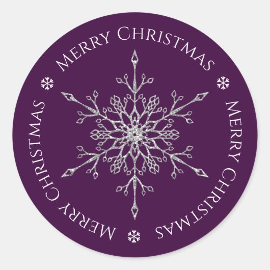 Silver Glitzer Snowflake Frohe Weihnachten Lila Runder Aufkleber (Vorderseite)