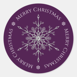 Silver Glitzer Snowflake Frohe Weihnachten Lila Runder Aufkleber