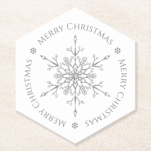 Silver Glitzer Snowflake Frohe Weihnachten Untersetzer (Vorderseite)