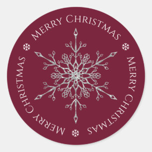Silver Glitzer Snowflake Frohe Weihnachts Burgund Runder Aufkleber