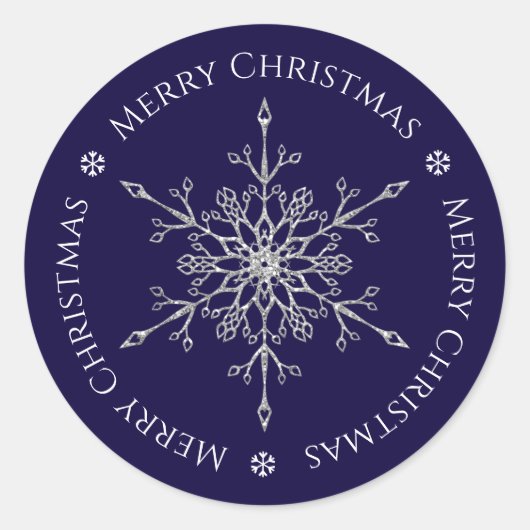 Silver Glitzer Snowflake Frohe Weihnachtsnacht Bla Runder Aufkleber (Vorderseite)
