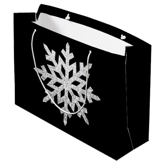 Silver Glitzer Snowflake Große Geschenktüte (Rückseite Schrägansicht)