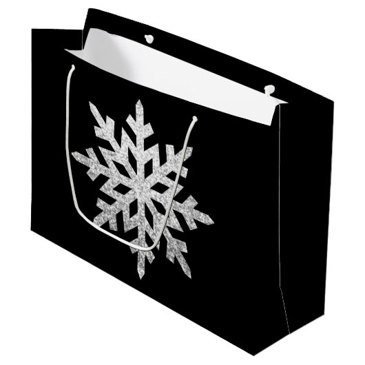 Silver Glitzer Snowflake Große Geschenktüte (Vorderseite Schrägansicht)