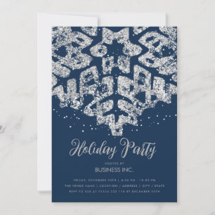 Silver Glitzer Snowflake Holiday Party Marine Einladung