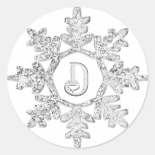 Silver Glitzer Snowflake Monogram Runder Aufkleber