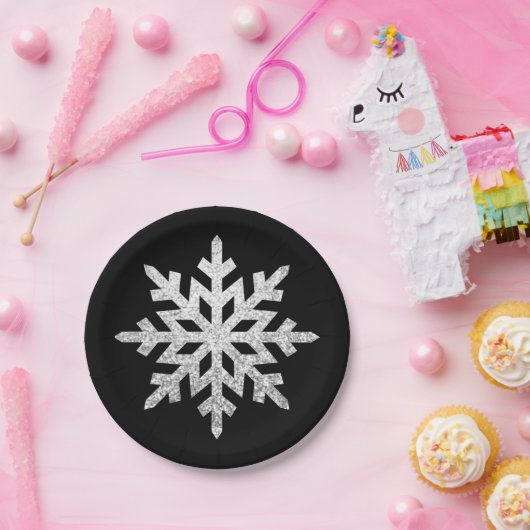 Silver Glitzer Snowflake Pappteller (Party)
