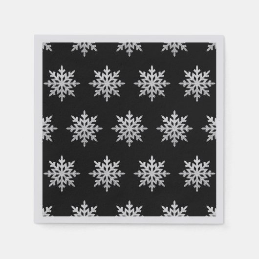 Silver Glitzer Snowflake Pattern Napkins Serviette (Vorderseite)