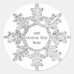 Silver Glitzer Snowflake Weihnachten Personalisier Runder Aufkleber