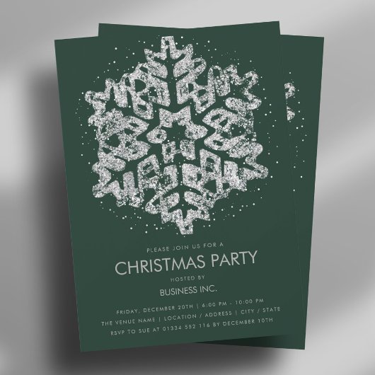 Silver Glitzer Snowflake Weihnachts-Party Grün Einladung