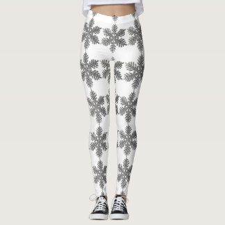 Silver Glitzer Snowflake Weiße WeihnachtsLeggings Leggings