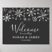 Silver Glitzer Snowflake Winterhochzeit Willkommen Poster (Vorne)