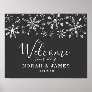 Silver Glitzer Snowflake Winterhochzeit Willkommen Poster