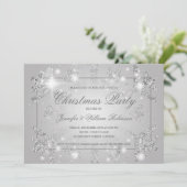 Silver Glitzer Snowflake Xmas Feiertage Party Einladung (Stehend Vorderseite)