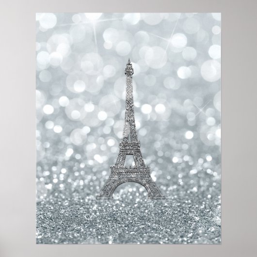 Silver Glitzer Sparkle Bling Eiffel Tower Glam Poster (Vorne)