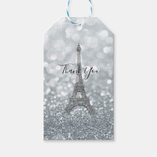 Silver Glitzer Sparkle Bling Eiffel Tower Party Geschenkanhänger (Vorderseite)