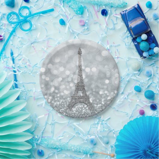 Silver Glitzer Sparkle Bling Eiffel Tower Party Pappteller (Party)