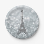 Silver Glitzer Sparkle Bling Eiffel Tower Party Pappteller (Vorderseite)