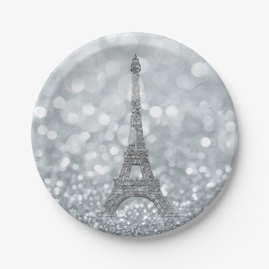 Silver Glitzer Sparkle Bling Eiffel Tower Party Pappteller (Vorderseite)