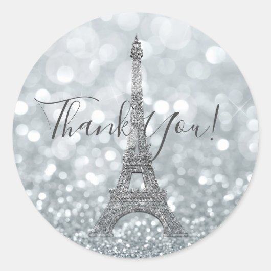 Silver Glitzer Sparkle Bling Eiffel Tower Party Runder Aufkleber (Vorderseite)