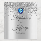 Silver Glitzer Sparkle Blue Wedding Weinetikett (Einzelnes Label)