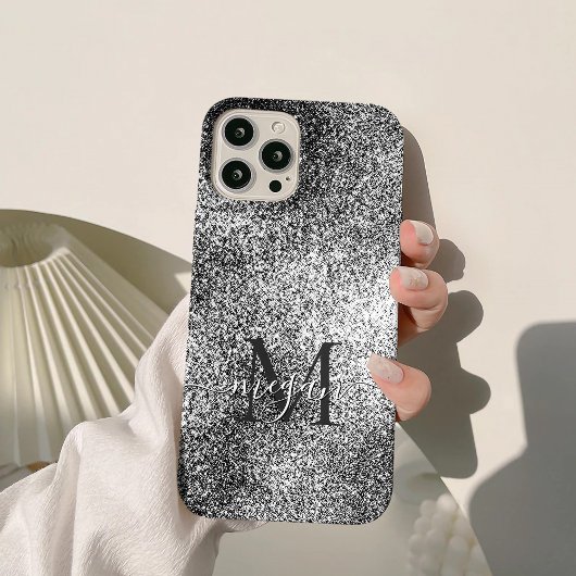 Silver Glitzer Sparkle - Custom Monogram Chic Case-Mate iPhone Hülle