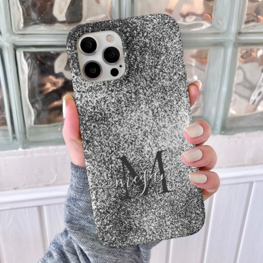 Silver Glitzer Sparkle - Custom Monogram Chic Case-Mate iPhone Hülle