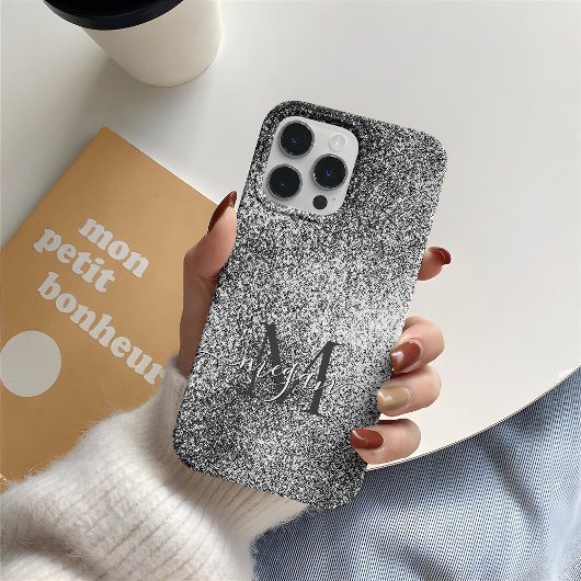 Silver Glitzer Sparkle - Custom Monogram Chic Case-Mate iPhone Hülle