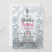 Silver Glitzer Sparkle Eiffel Tower Brautparty Einladung (Vorderseite)