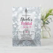 Silver Glitzer Sparkle Eiffel Tower Brautparty Einladung (Stehend Vorderseite)