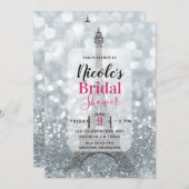 Silver Glitzer Sparkle Eiffel Tower Brautparty Einladung (Vorne/Hinten)