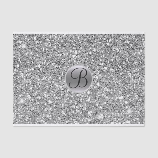 Silver Glitzer Sparkle Glam Monogram Initial Seidenpapier (Vorderseite)