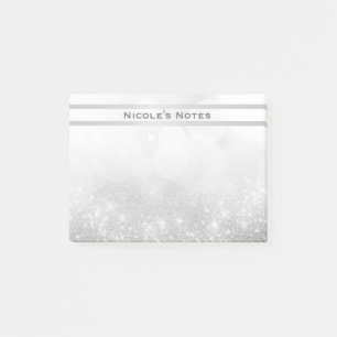 Silver Glitzer Sparkle Glam Trendy Personalisiert Post-it Klebezettel