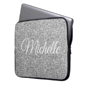 Silver Glitzer Sparkle Metallic Personalisiert Laptopschutzhülle (Vorderseite Links)