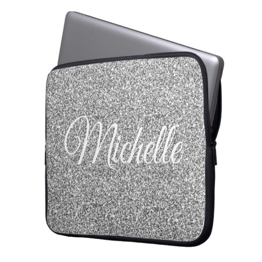 Silver Glitzer Sparkle Metallic Personalisiert Laptopschutzhülle (Vorderseite Links)