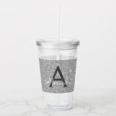 Silver Glitzer & Sparkle Monogram Birthday Acryltrinkbecher (Vorderseite)