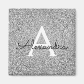 Silver Glitzer & Sparkle Monogram Birthday Magnet (Vorne)