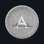 Silver Glitzer & Sparkle Monogram Birthday Pappteller<br><div class="desc">Silver Imitats Glitzer und Sparkle Elegant Geburtstag oder Junggeselinnen-Abschied Teller. Diese Geburtstagsparty-Teller können auf Ihren Vor- und Erstnamen angepasst werden. Auch für ein Party zum 25-jährigen Jubiläum wäre das großartig.</div>
