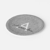 Silver Glitzer & Sparkle Monogram Birthday Pappteller (Schrägansicht)