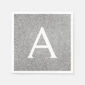 Silver Glitzer & Sparkle Monogram, Initial Birthda Serviette (Vorderseite)